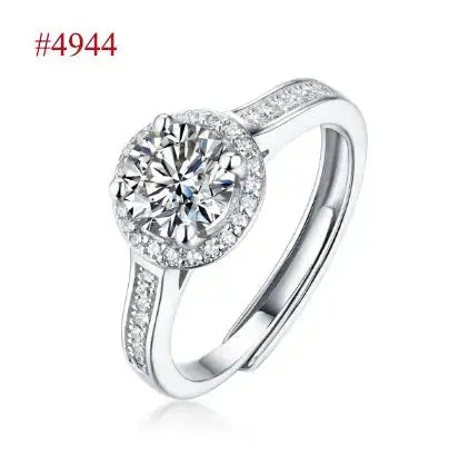 Lovcia Anniversary Six Claw Round Moissanite CZ 925 Sterling Silver Adjustable Ring-Rings-#1011 & 0.5 Carat-#1011 & 0.5 Carat