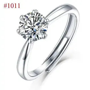 Lovcia Anniversary Six Claw Round Moissanite CZ 925 Sterling Silver Adjustable Ring-Rings-#1011 & 0.5 Carat-#1011 & 0.5 Carat