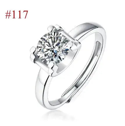 Lovcia Anniversary Six Claw Round Moissanite CZ 925 Sterling Silver Adjustable Ring-Rings-#117 & 1 Carat-#117 & 1 Carat