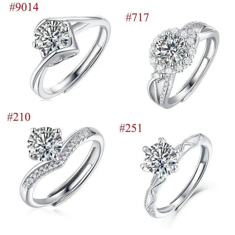 Lovcia Anniversary Six Claw Round Moissanite CZ 925 Sterling Silver Adjustable Ring-Rings-#210 & 1 Carat-#210 & 1 Carat