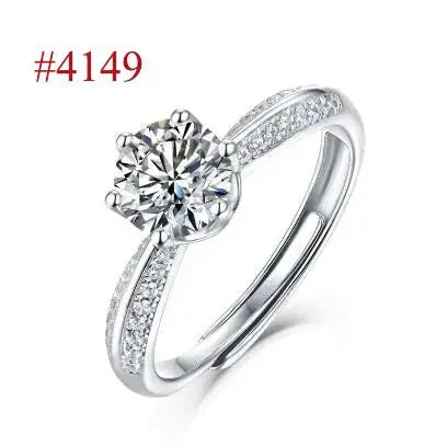 Lovcia Anniversary Six Claw Round Moissanite CZ 925 Sterling Silver Adjustable Ring-Rings-#4149 & 1 Carat-#4149 & 1 Carat