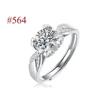 Lovcia Anniversary Six Claw Round Moissanite CZ 925 Sterling Silver Adjustable Ring-Rings-#564 & 1 Carat-#564 & 1 Carat
