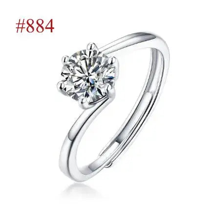 Lovcia Anniversary Six Claw Round Moissanite CZ 925 Sterling Silver Adjustable Ring-Rings-#884 & 1 Carat-#884 & 1 Carat