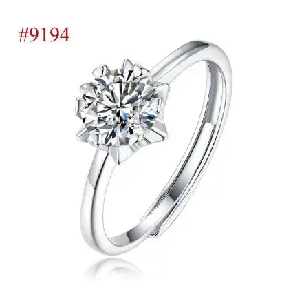 Lovcia Anniversary Six Claw Round Moissanite CZ 925 Sterling Silver Adjustable Ring-Rings-#9014 & 1 Carat-#9014 & 1 Carat