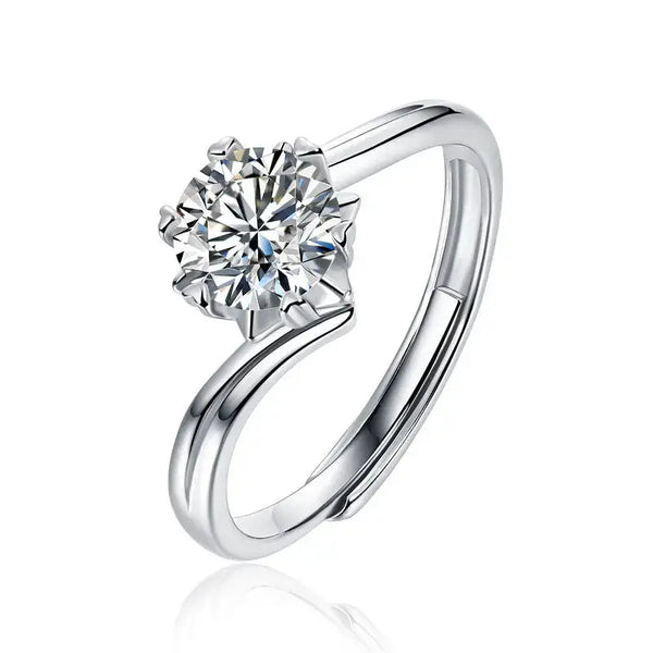 Lovcia Anniversary Six Claw Round Moissanite CZ Twisted 925 Sterling Silver Adjustable Ring-Rings-0.5 ct ( Certificate Included )-0.5 ct ( Certificate Included )