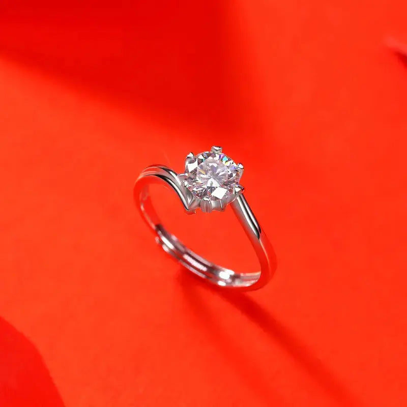 Lovcia Anniversary Six Claw Round Moissanite CZ Twisted 925 Sterling Silver Adjustable Ring-Rings-0.5 ct ( Certificate Included )-0.5 ct ( Certificate Included )