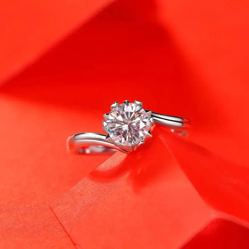 Lovcia Anniversary Six Claw Round Moissanite CZ Twisted 925 Sterling Silver Adjustable Ring-Rings-0.5 ct ( Certificate Included )-0.5 ct ( Certificate Included )