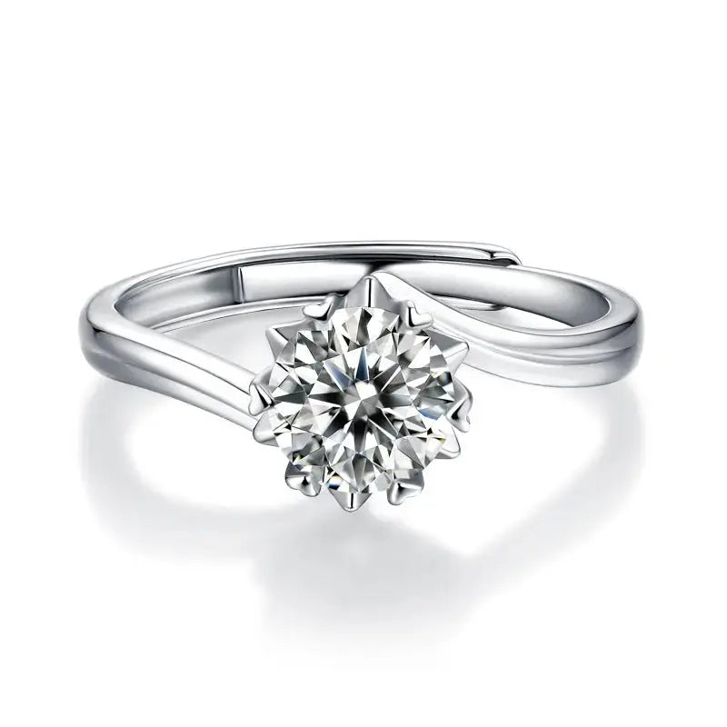 Lovcia Anniversary Six Claw Round Moissanite CZ Twisted 925 Sterling Silver Adjustable Ring-Rings-0.5 ct ( Certificate Included )-0.5 ct ( Certificate Included )