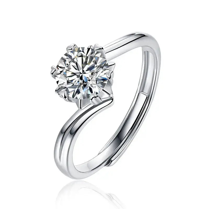 Lovcia Anniversary Six Claw Round Moissanite CZ Twisted 925 Sterling Silver Adjustable Ring-Rings-0.5 ct ( Certificate Included )-0.5 ct ( Certificate Included )