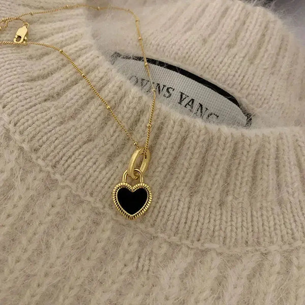 LOVCIA Anniversary Two-Sided Black Heart Lock 925 Sterling Silver Necklace