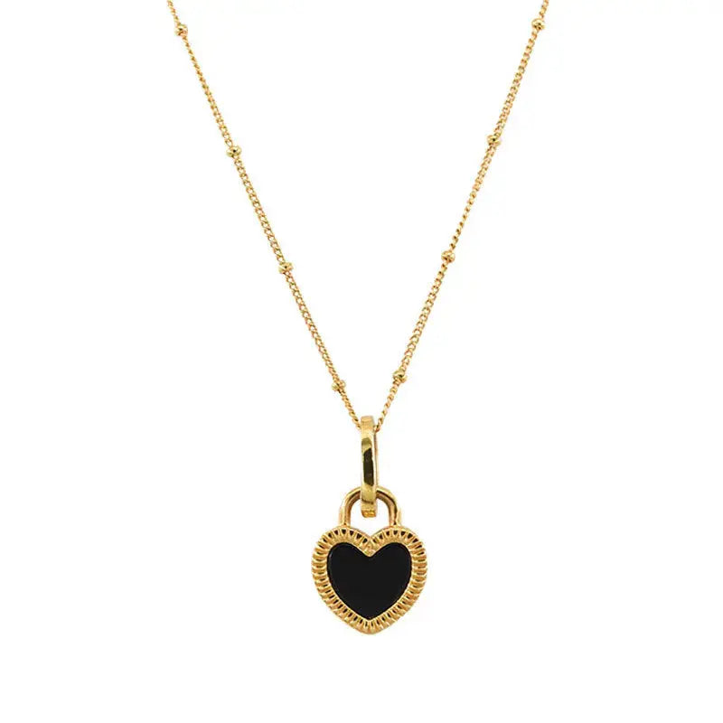 Lovcia Anniversary Two-Sided Black Heart Lock 925 Sterling Silver Necklace-Necklaces-Yellow Gold-Yellow Gold