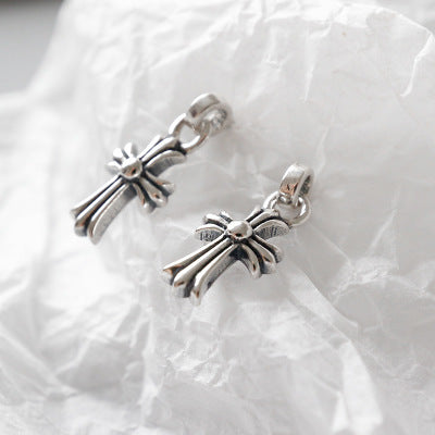 Lovcia Antique Floral Cross 925 Sterling Silver Drop Earrings for Women-Earrings-Silver-Silver