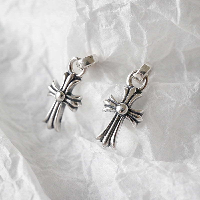 Lovcia Antique Floral Cross 925 Sterling Silver Drop Earrings for Women-Earrings-Silver-Silver
