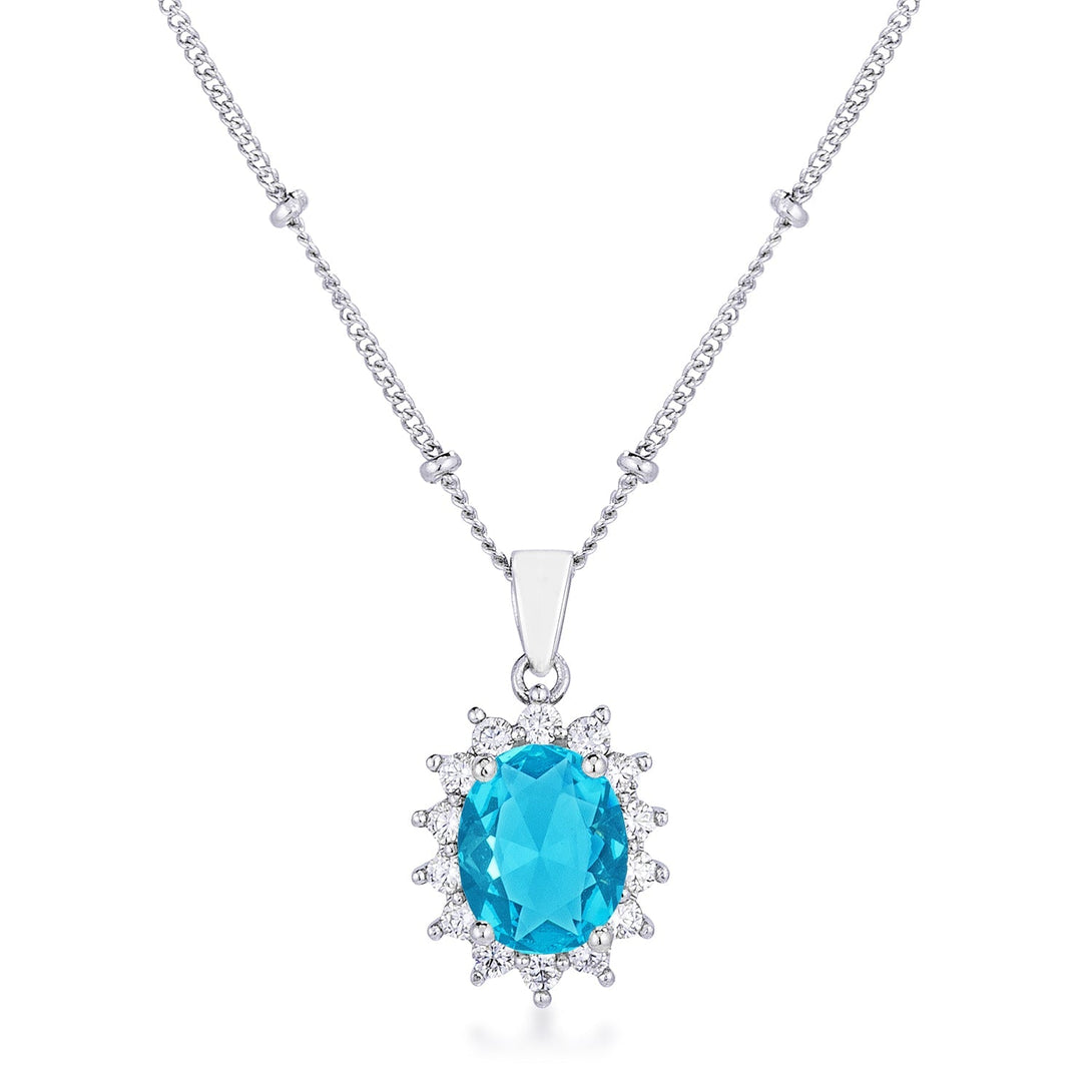 Lovcia Aqua Blue Petite Royal Oval Pendant with Rhodium Plating-Pendants-