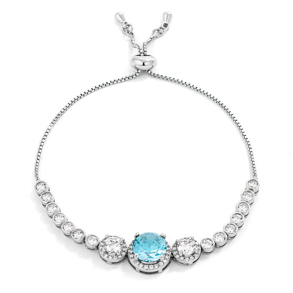 Lovcia Aqua & Clear CZ Halo Slider Tennis Bracelet with Rhodium Finish-Bracelets-