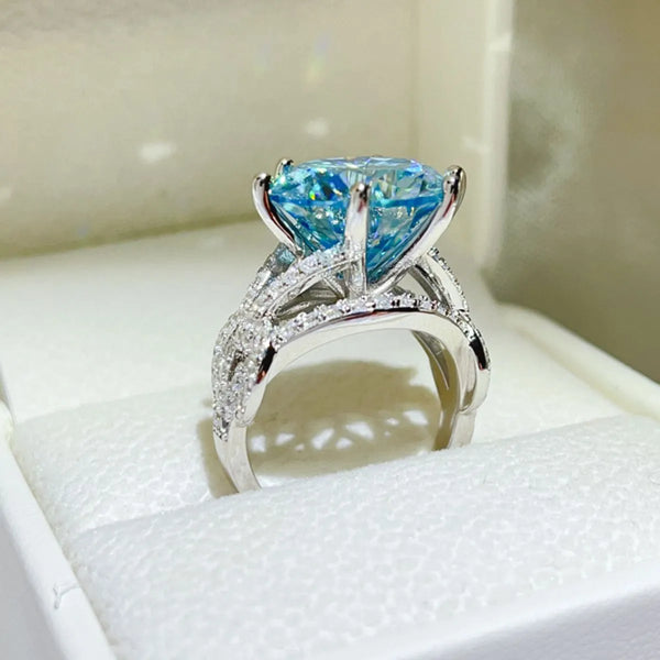Lovcia Aqua Crest 10 Carat Moissanite 925 Sterling Silver Ring for Women - Pastel Blue-5- - Buy latest trendy Rings for Women and Girls
