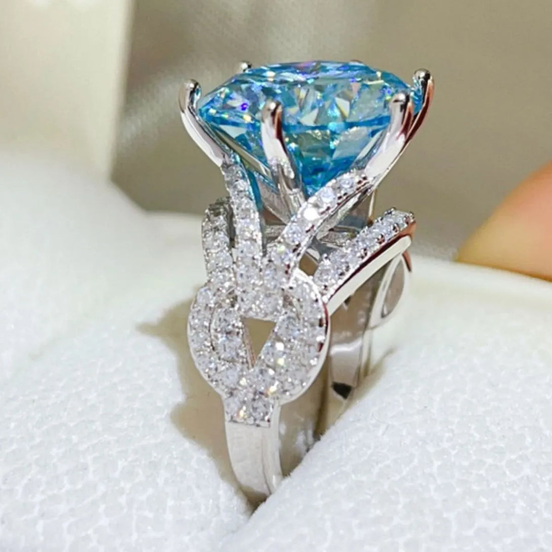 Lovcia Aqua Crest 10 Carat Moissanite 925 Sterling Silver Ring for Women - Pastel Blue-5- - Buy latest trendy Rings for Women and Girls