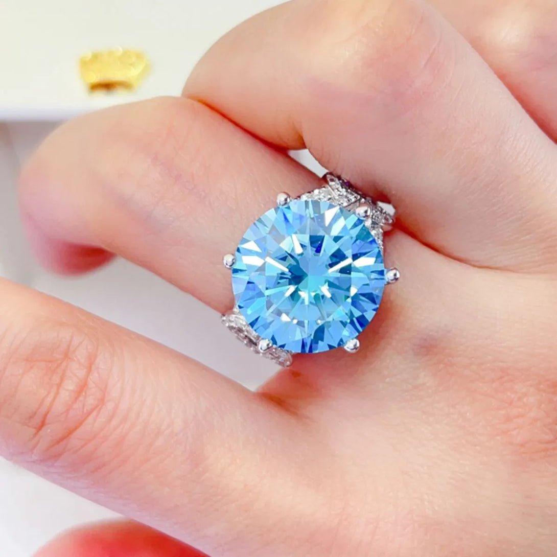 Lovcia Aqua Crest 10 Carat Moissanite 925 Sterling Silver Ring for Women - Pastel Blue-5- - Buy latest trendy Rings for Women and Girls