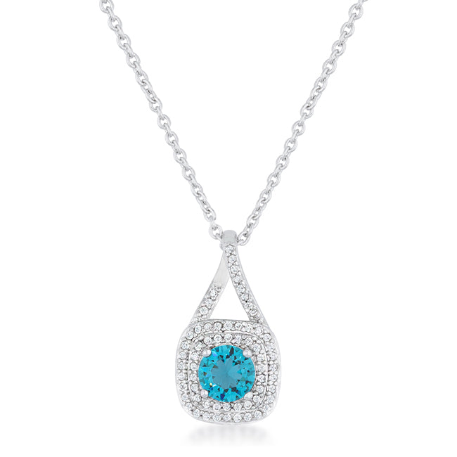 Lovcia Aqua CZ Vintage-Inspired Rhodium Drop Necklace-Necklaces-