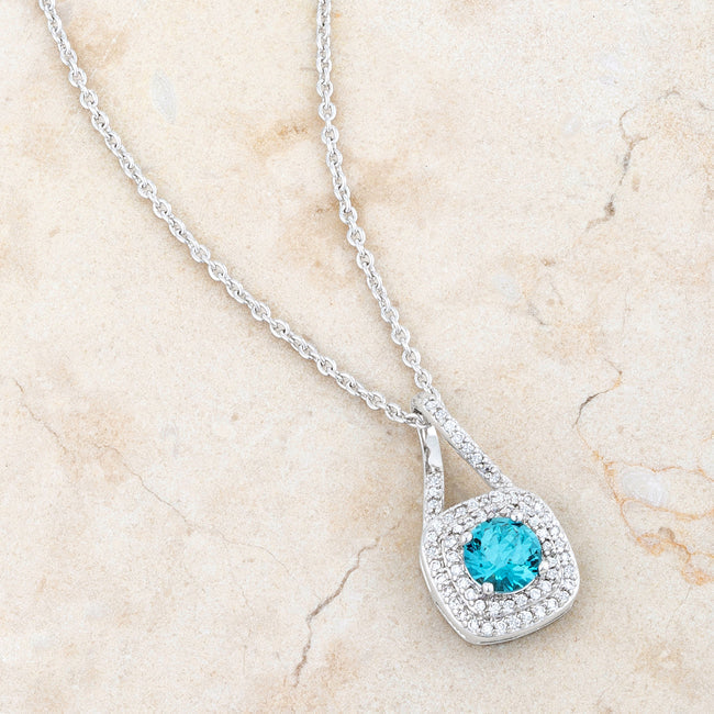 Lovcia Aqua CZ Vintage-Inspired Rhodium Drop Necklace-Necklaces-