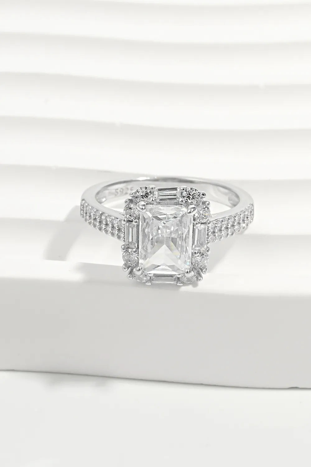 Lovcia Arcadia 925 Sterling Silver Inlaid Zircon Square Ring for Women - Silver-6- - Buy latest trendy Rings for Women and Girls