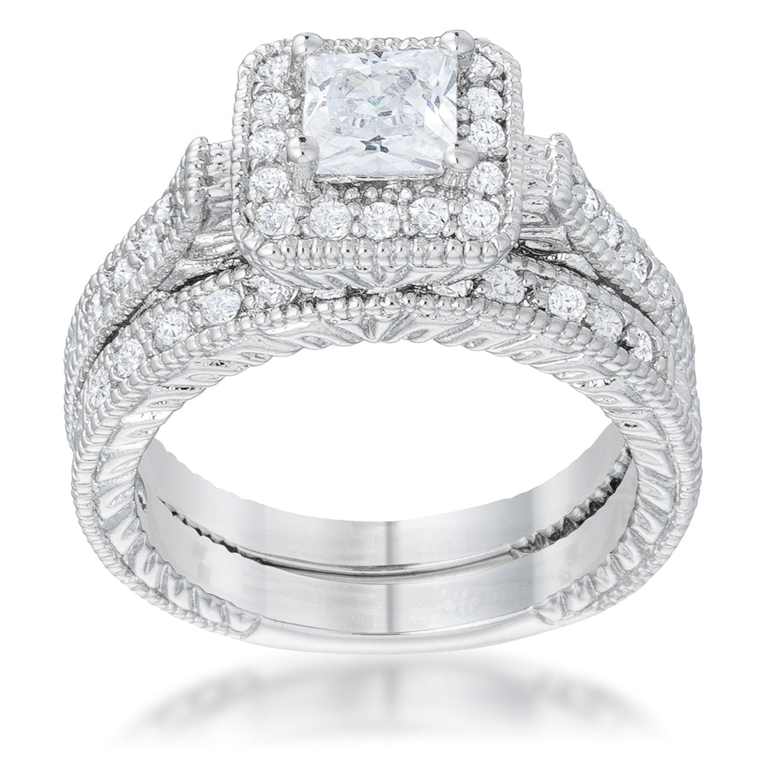 Lovcia Art Deco Princess Cut Triple Bridal Ring Set-Rings-5-5