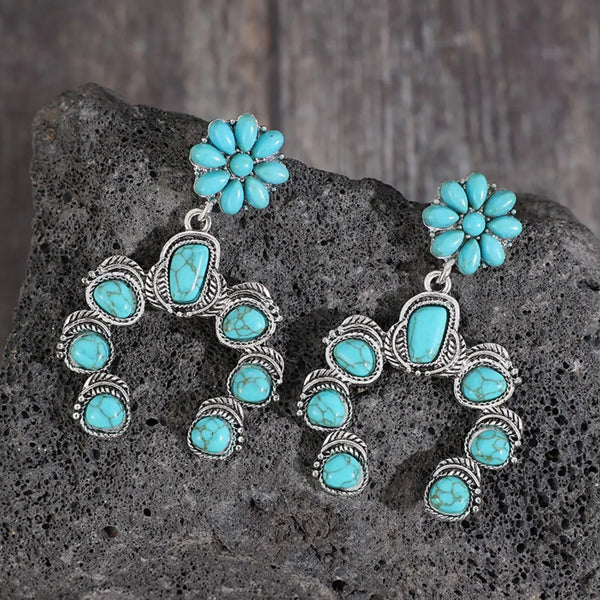 Lovcia Artificial Turquoise Alloy Dangle Earrings-Earrings-Pastel Blue-One Size-Pastel Blue