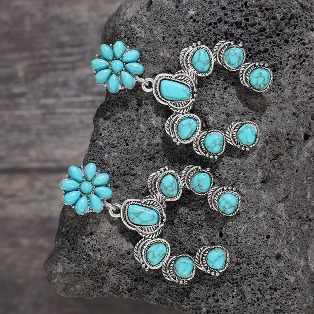 Lovcia Artificial Turquoise Alloy Dangle Earrings-Earrings-Pastel Blue-One Size-Pastel Blue