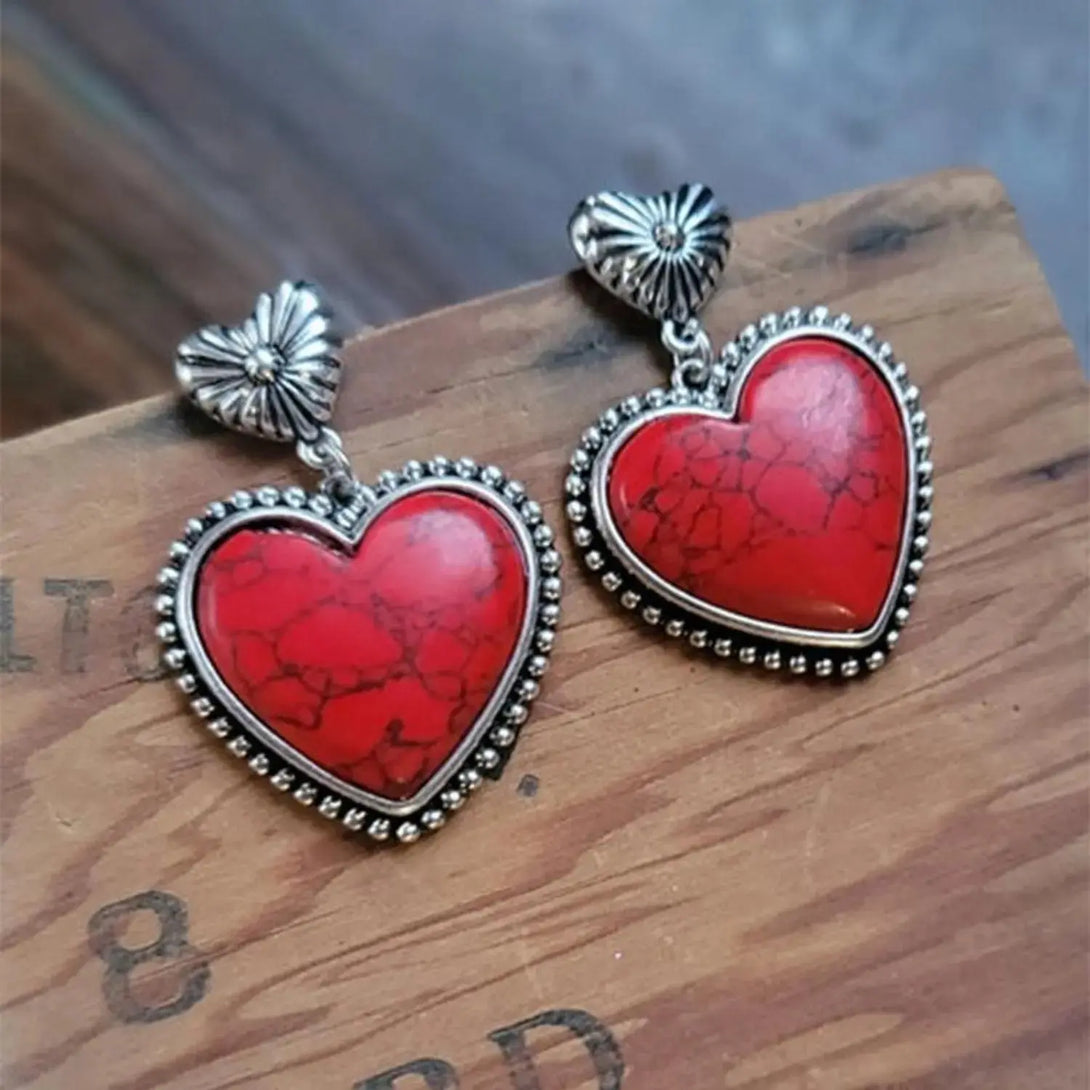Lovcia Artificial Turquoise Alloy Heart Dangle Earrings-Earrings-Turquoise-One Size-Turquoise
