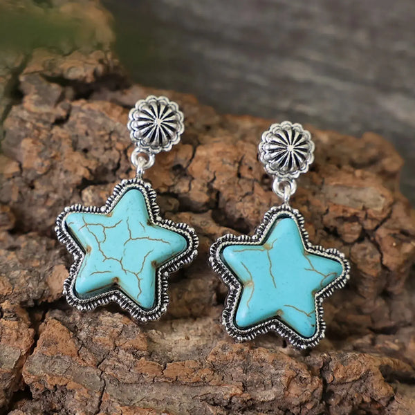 Lovcia Artificial Turquoise Alloy Star Earrings-Earrings-Sky Blue-One Size-Sky Blue