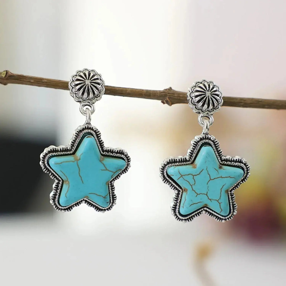 Lovcia Artificial Turquoise Alloy Star Earrings-Earrings-Sky Blue-One Size-Sky Blue