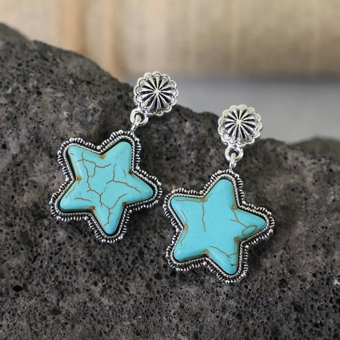 Lovcia Artificial Turquoise Alloy Star Earrings-Earrings-Sky Blue-One Size-Sky Blue