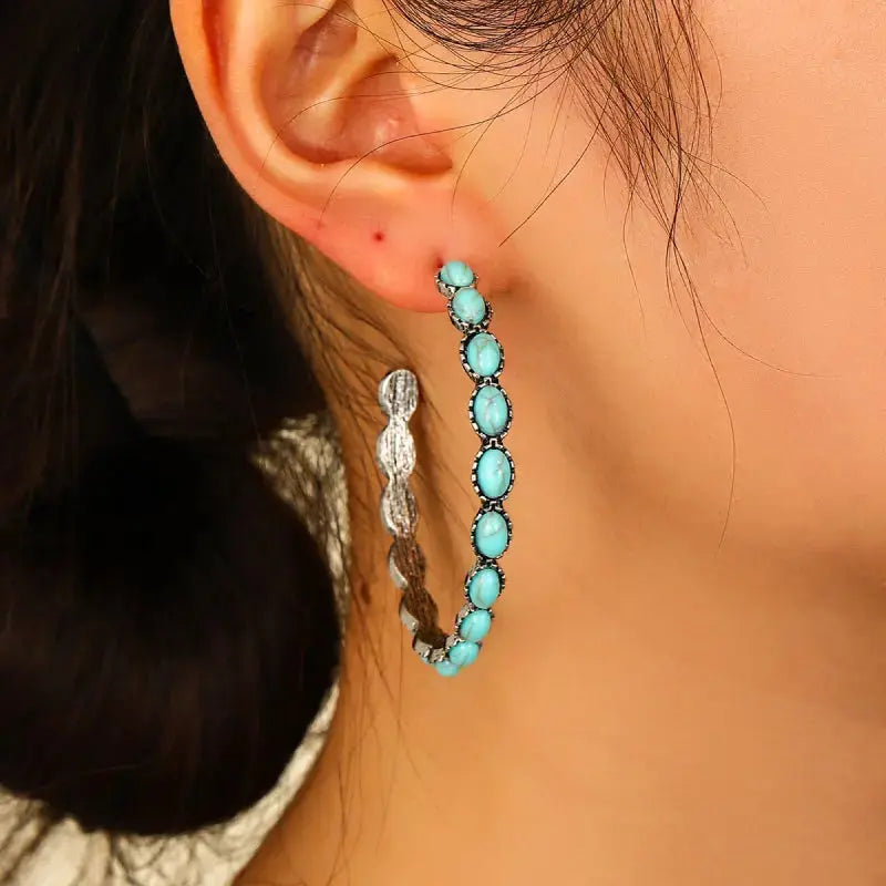 Lovcia Artificial Turquoise C-Hoop Earrings-Earrings-Black-One Size-Black