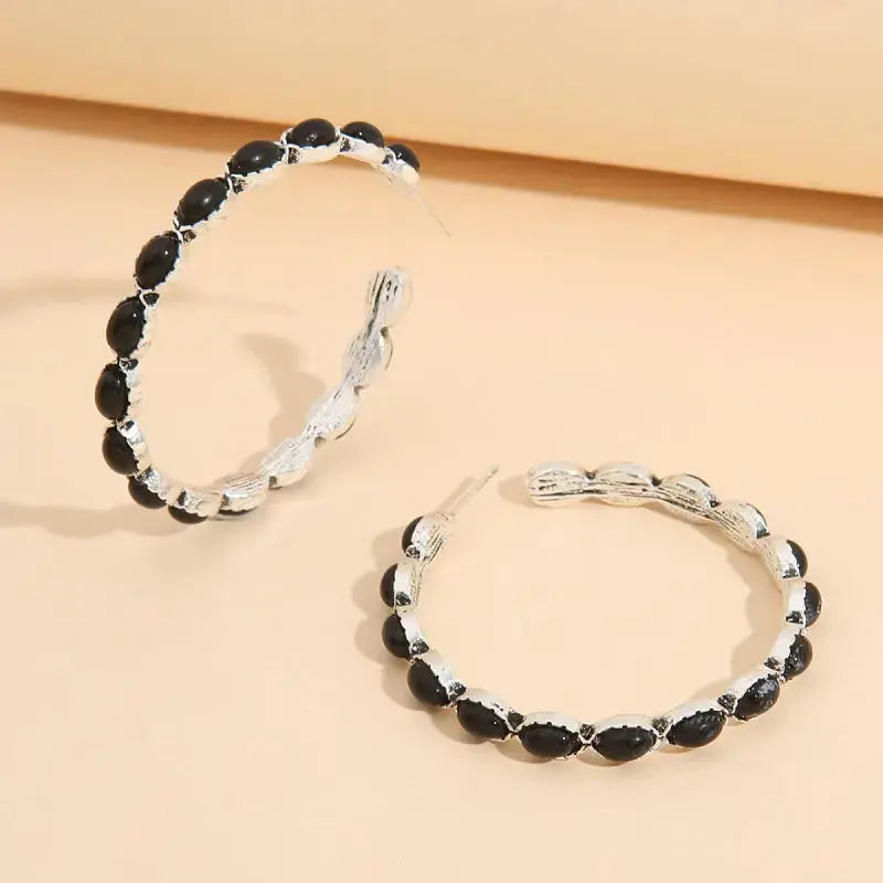 Lovcia Artificial Turquoise C-Hoop Earrings-Earrings-Black-One Size-Black