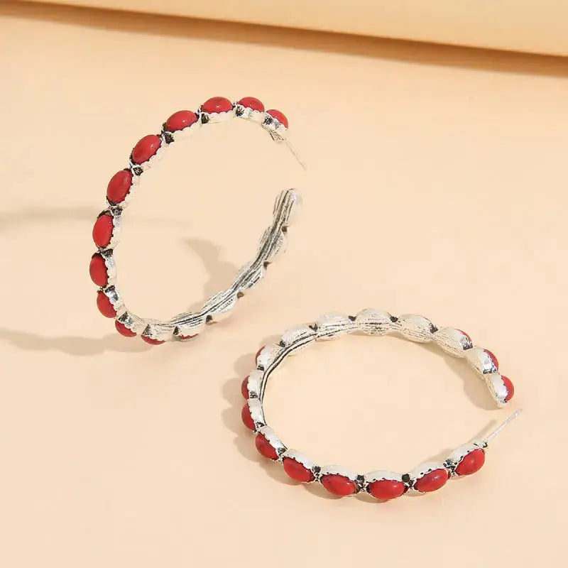 Lovcia Artificial Turquoise C-Hoop Earrings-Earrings-Red-One Size-Red