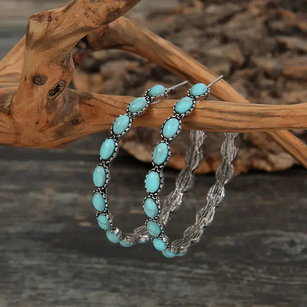 Lovcia Artificial Turquoise C-Hoop Earrings-Earrings-Turquoise-One Size-Turquoise