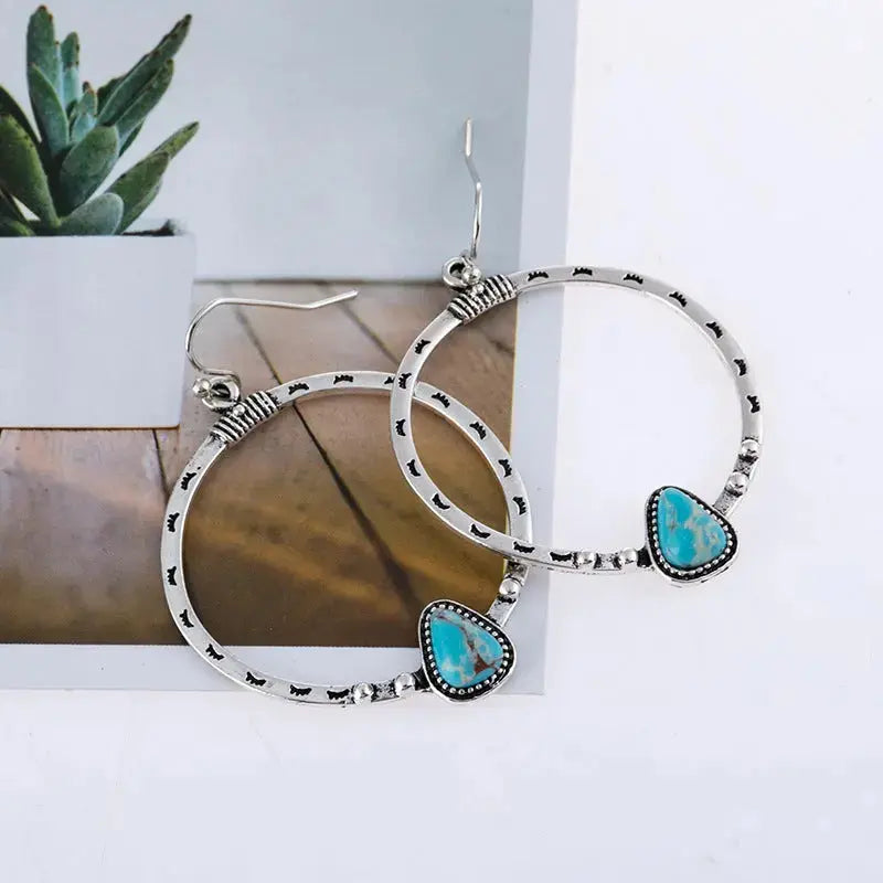 Lovcia Artificial Turquoise Drop Earrings-Earrings-Silver-One Size-Silver