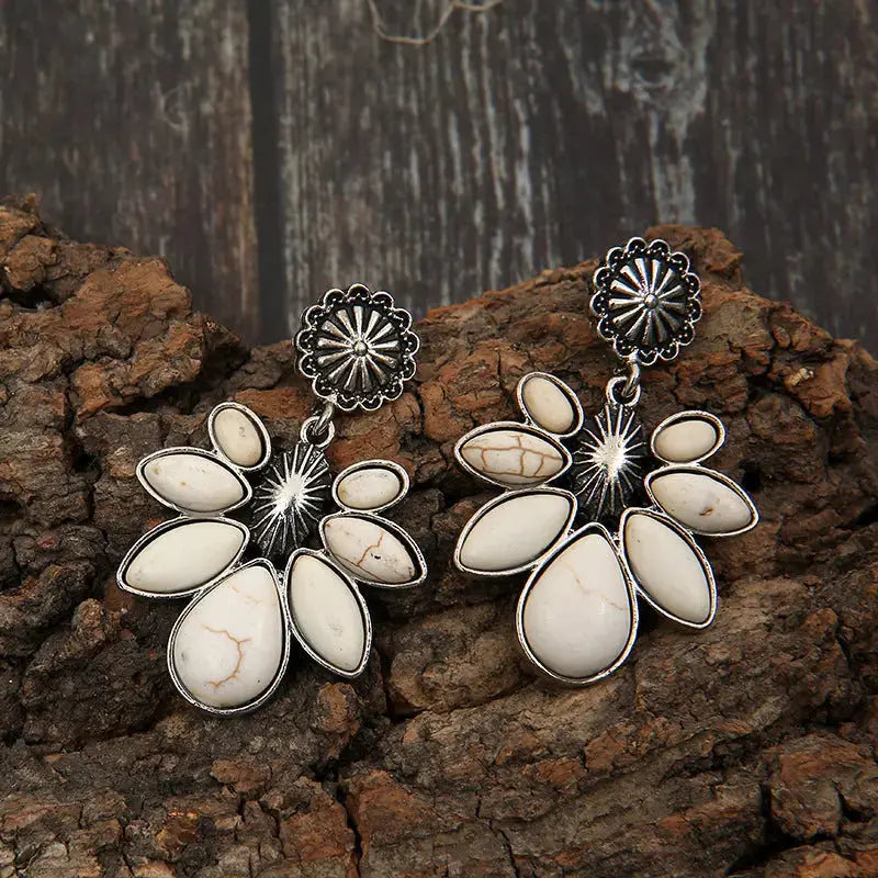 Lovcia Artificial Turquoise Flower Earrings-Earrings-White-One Size-White