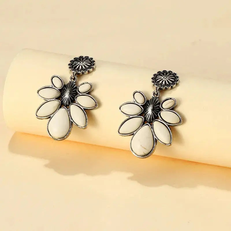 Lovcia Artificial Turquoise Flower Earrings-Earrings-White-One Size-White