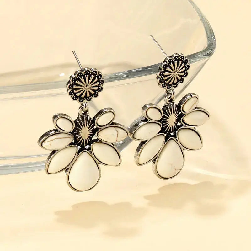Lovcia Artificial Turquoise Flower Earrings-Earrings-White-One Size-White