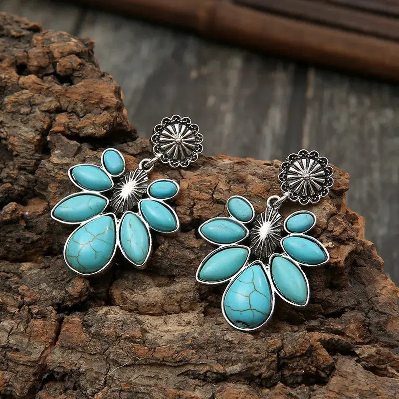 Lovcia Artificial Turquoise Flower Earrings-Earrings-White-One Size-White