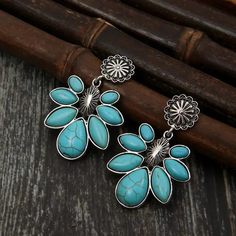 Lovcia Artificial Turquoise Flower Earrings-Earrings-White-One Size-White