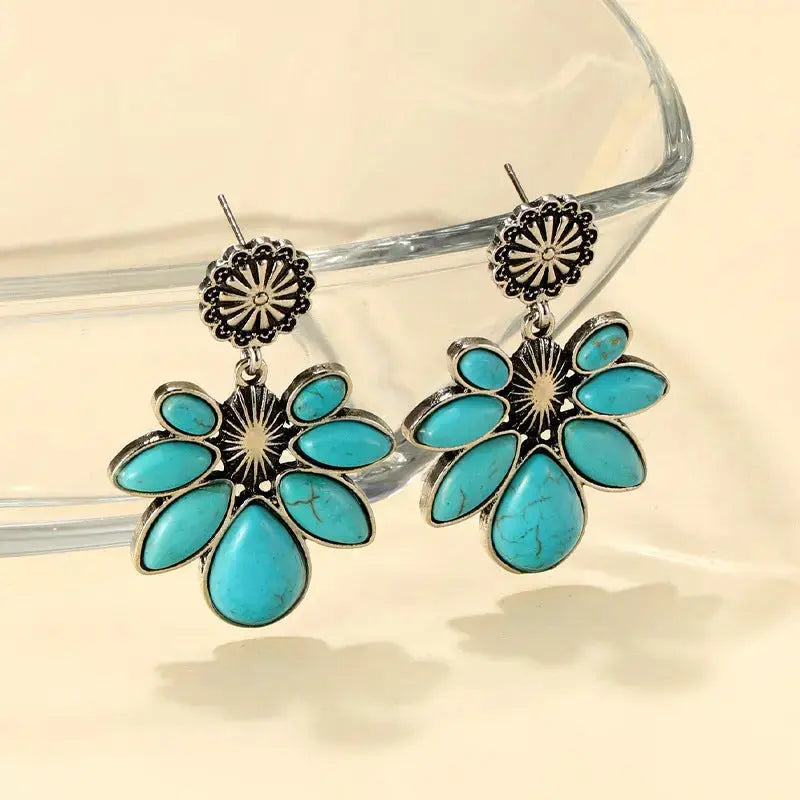 Lovcia Artificial Turquoise Flower Earrings-Earrings-White-One Size-White