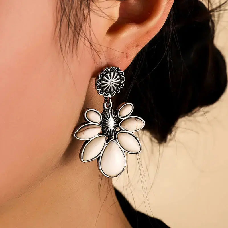Lovcia Artificial Turquoise Flower Earrings-Earrings-White-One Size-White