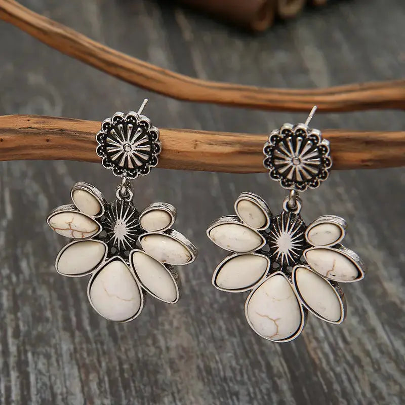 Lovcia Artificial Turquoise Flower Earrings-Earrings-White-One Size-White