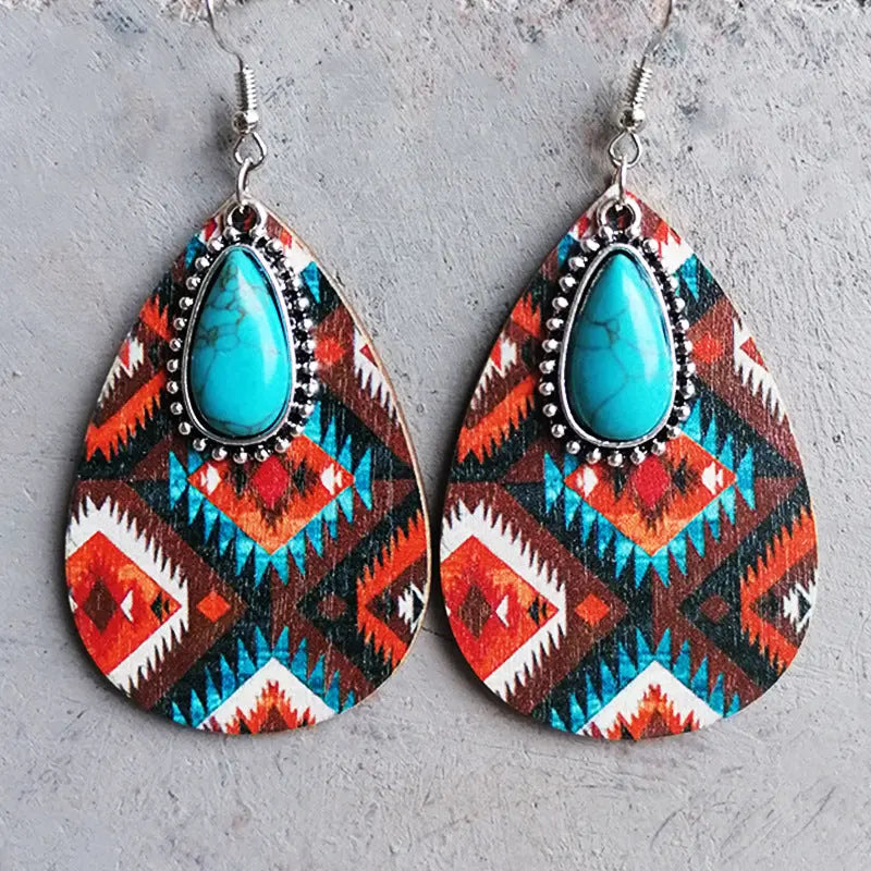 Lovcia Artificial Turquoise Geometric Teardrop Earrings-Earrings-style B-One Size-style B