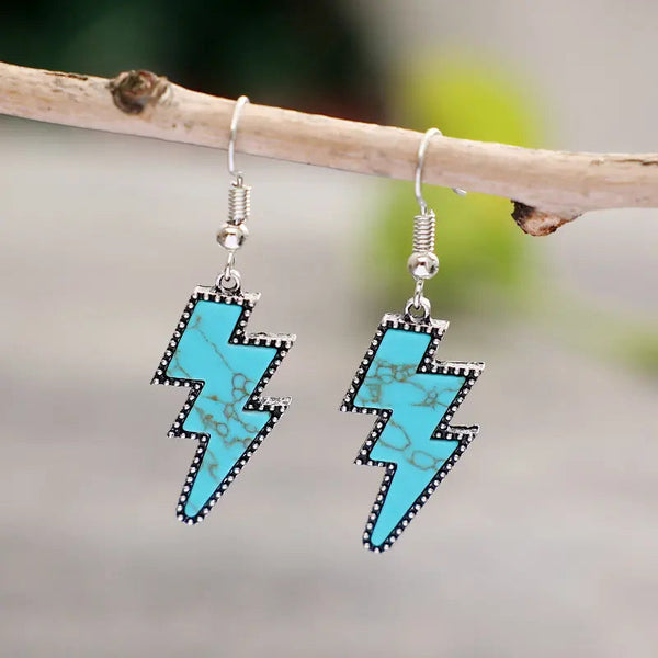 Lovcia Artificial Turquoise Lightning Dangle Earrings-Earrings-Silver-One Size-Silver