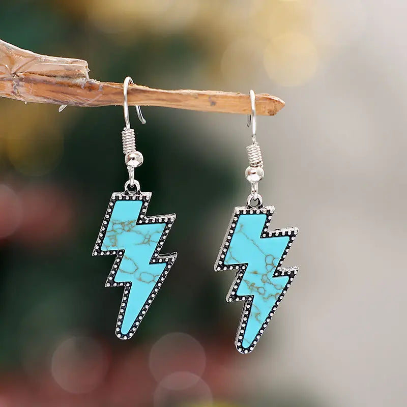 Lovcia Artificial Turquoise Lightning Dangle Earrings-Earrings-Silver-One Size-Silver