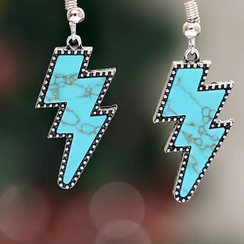 Lovcia Artificial Turquoise Lightning Dangle Earrings-Earrings-Silver-One Size-Silver