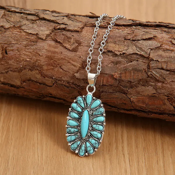 Lovcia Artificial Turquoise Pendant Alloy Necklace-Necklaces-Turquoise-One Size-Turquoise